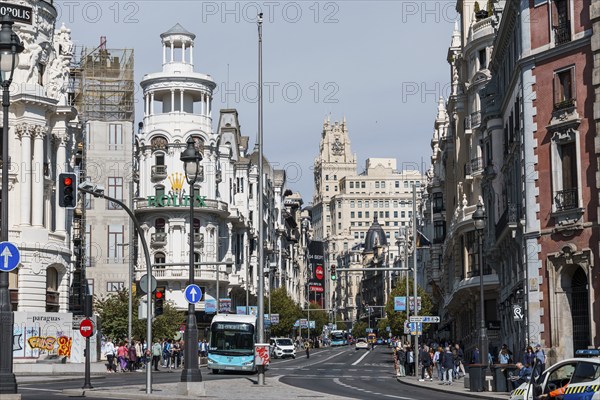Madrid, Spain, May, 19, 2024: Gran Via Avenue in Central Madrid, Europe