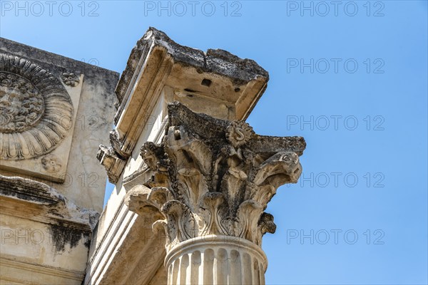 Roman Temple of Diana in Merida, Spain. Columns with capital in Corinthian style