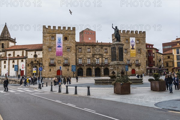 Gijon, Spain, March 28, 2024: Square or Plazuela of Marques in central Gijon near the old harbour.