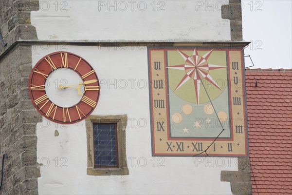Sundial in Waldenburg, Church, Hohenlohe, Heilbronn-Franken, Baden-Württemberg, Germany, Europe