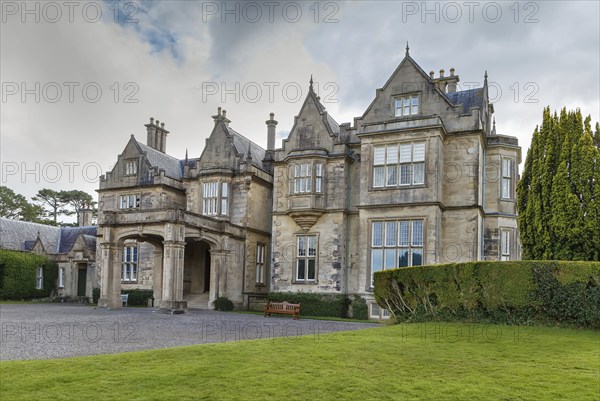 Muckross House is located between two of the lakes of Killarney in County Kerry, Ireland, Europe