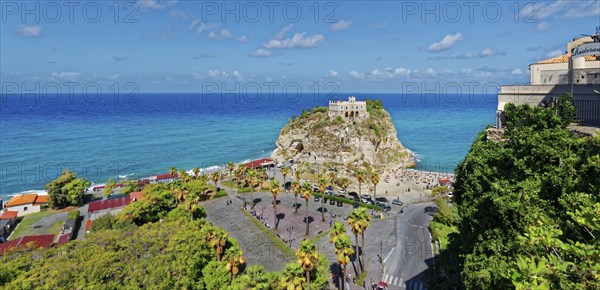 Medieval church Santuario di Santa Maria dell Isola di Tropea built on a rock of sandstone with