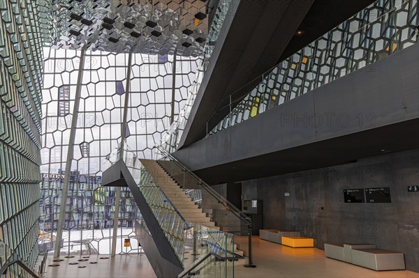 Harpa Concert Hall and Congress Centre, interior view, artistic modern architecture, Reykjavik,