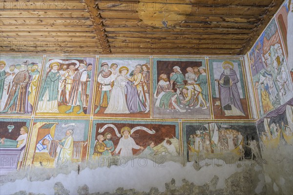 Gothic frescoes in the castle chapel of St Stephen, Morter, Latsch, South Tyrol, Italy, Europe