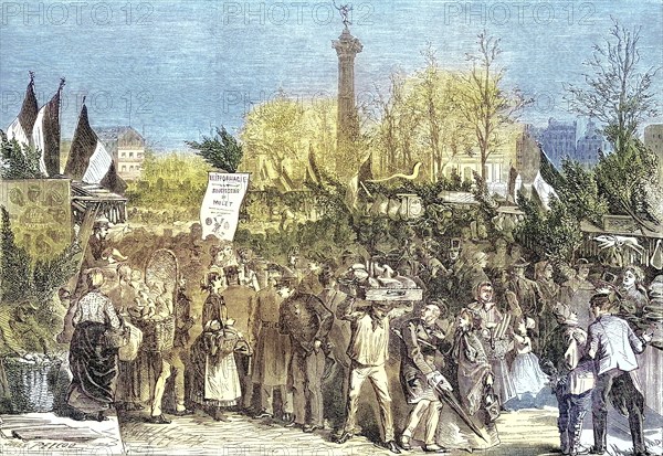 Ham Market on Boulevard Bourdon, 1869, Paris, France, Historic, digitally restored reproduction of