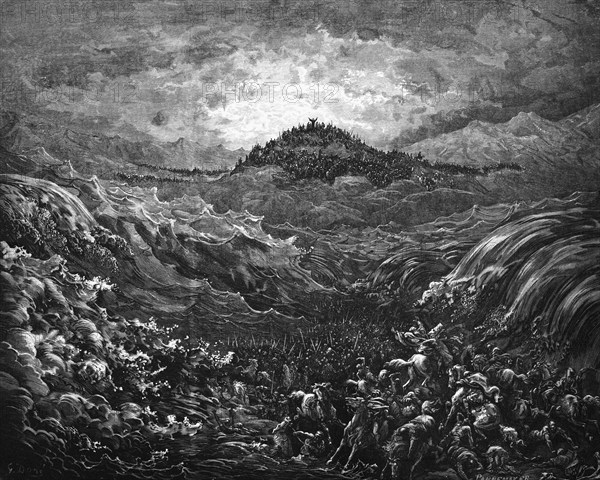 Bible, Pharaoh's sinking in the Red Sea, First Book of Moses, Moses, Old Testament, Genesis, Red