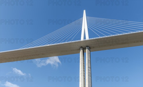 Millau viaduct, cable-stayed bridge over Tarn valley. The highest road bridge in the world. A75