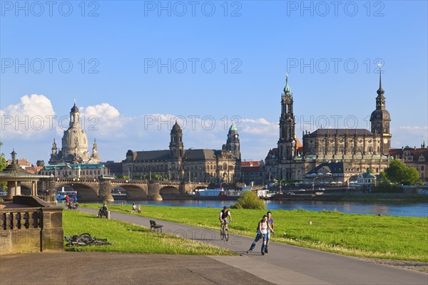 Dresden Silhouette View from Neustätter Elbufer to Dresden Old Town