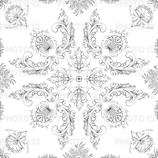 Hand drawn seamless floral pattern on a white background, vector textile template