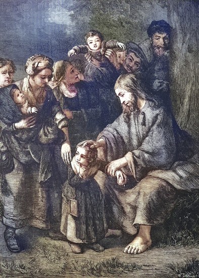 Jesus Christ blesses the children, after a motif by Rembrandt, Historic, digitally restored