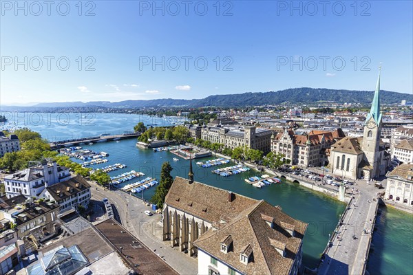 Lake Zurich skyline from above with Lake Zurich in Zurich, Switzerland, Europe