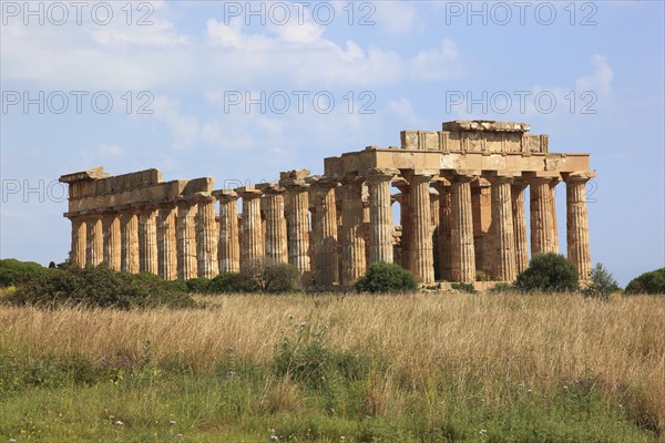 Selinunte, Temple E and tombs in the archaeological site of Selinunte, Trapani Province, Sicily,