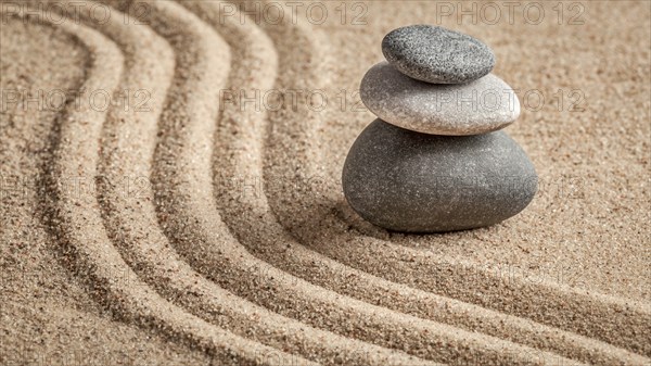 Japanese Zen stone garden, relaxation, meditation, simplicity and balance concept, panorama of