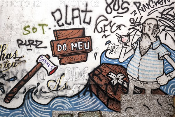 Wall painting, street art, graffiti, Escadinhas de São Cristóvão, historic centre, Lisbon,