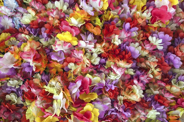 Colourful flowers, blossoms made of fabric, Lisbon, Portugal, Europe