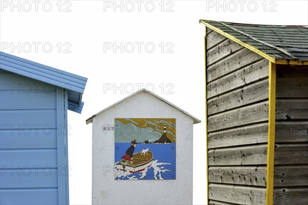 Colourful beach cabins at Saint-Denis-d'Oléron on the island Ile d'Oléron, Charente-Maritime,