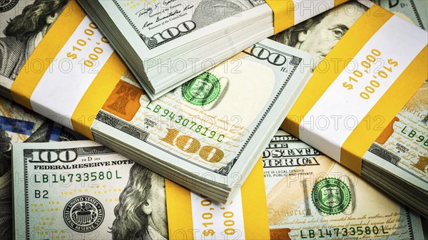 Creative business finance making money concept, letterbox panoramic background of new 100 US