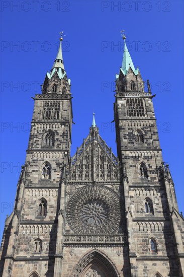 In the old town centre of Nuremberg, Lorenzkirche, St. Lawrence, Gothic church building, Middle
