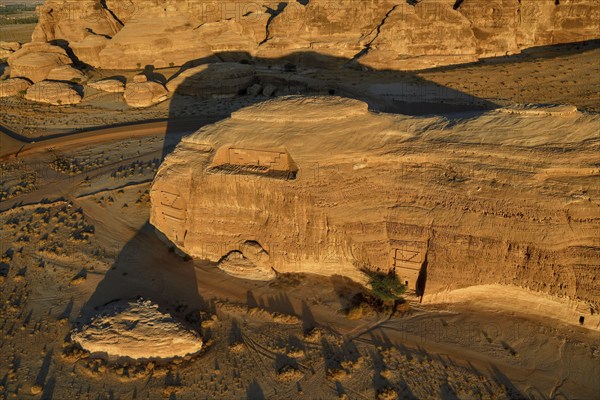 Nabataean Tombs at the Rock Qasr Al-Bint, Blue Hour, Hegra or Mada'in Salih, AlUla Region, Medina