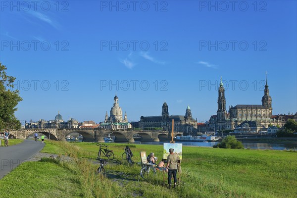 Dresden Silhouette View from Neustätter Elbufer to Dresden Old Town