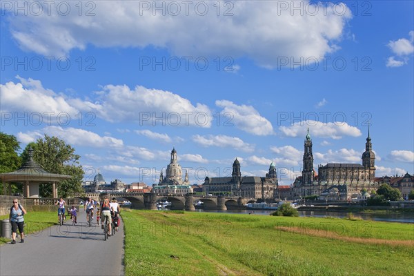 Dresden Silhouette View from Neustätter Elbufer to Dresden Old Town