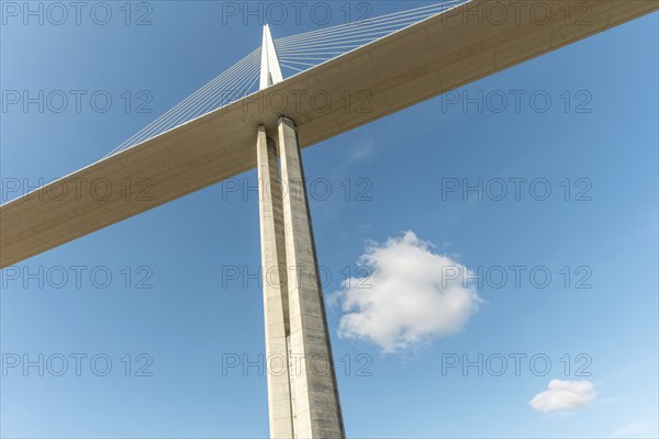 Millau viaduct, cable-stayed bridge over Tarn valley. The highest road bridge in the world. A75