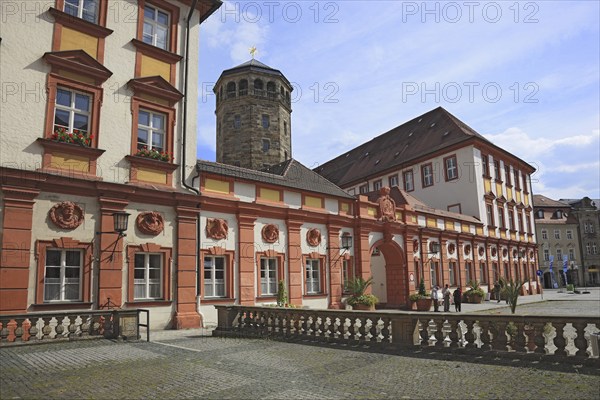 Castle tower and castle church, Old Castle in Bayreuth, built in 1455 and was the residence of the