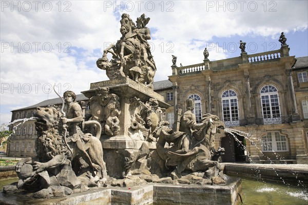 Margrave's Fountain and New Palace, Bayreuth, Upper Franconia, Franconia, Bavaria, Germany, Europe
