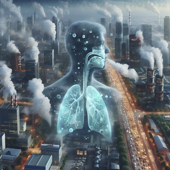 Air Pollution city and people suffers lung disease. Industrial pollution. Industrial smoke. Human