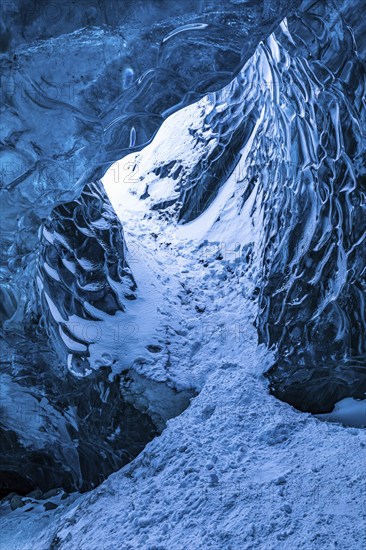 Snow in the ice cave Pröng, Sudurland, Iceland, open on top, Europe