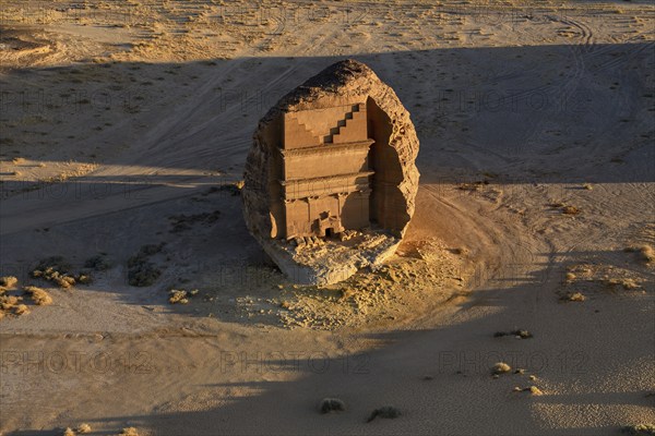 Qasr Al-Farid, 2000-year-old tomb of the Nabataeans, aerial view, Hegra or Madain Salih, AlUla