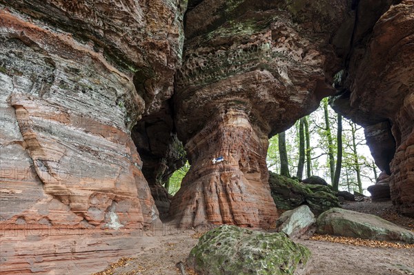 Old castle rock, red sandstone rock formation, natural and cultural monument, Brechenberg near