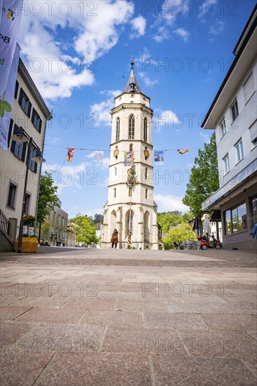 Evangelische Stadtkirche With blue sky in summer, Balingen, Germany, Europe