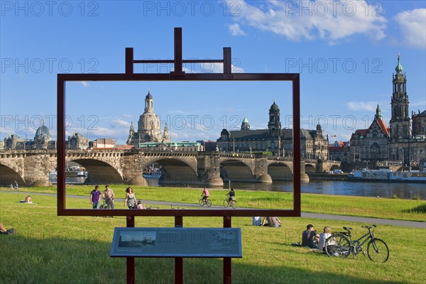 Dresden Silhouette View from Neustätter Elbufer to Dresden Old Town