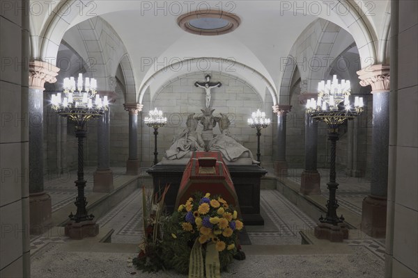 Coffin of Ferdinand and sarcophagi of his parents, Koháry crypt under the church of St Augustine in