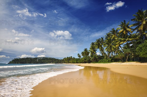 Tropical vacation holiday background, paradise idyllic beach. Mirissa, Sri lanka