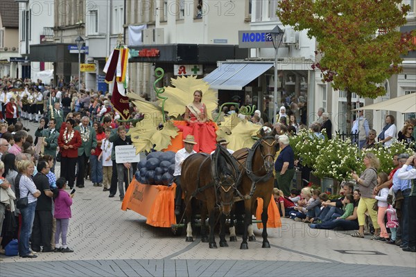 The Wine Queen of Affental at the festival parade of Zwetschgenfest, plums festival, Bühl, Baden,