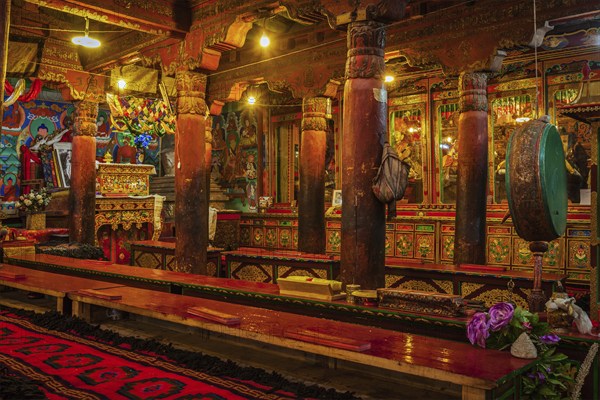 HEMIS, INDIA, SEPTEMBER 9, 2013: Interior of Hemis gompa (Tibetan Buddhist monastery) . Ladakh,