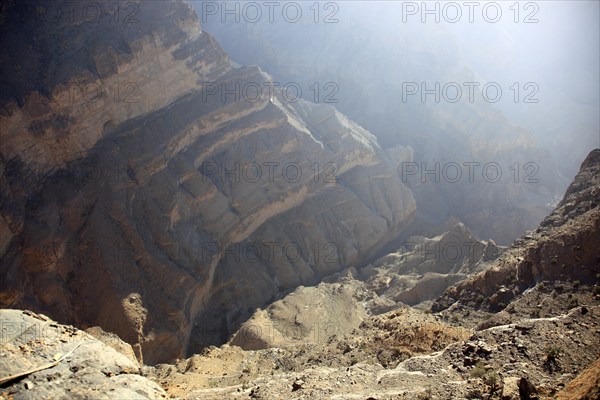 Landscape formation at Jebel Shams, Oman, Asia