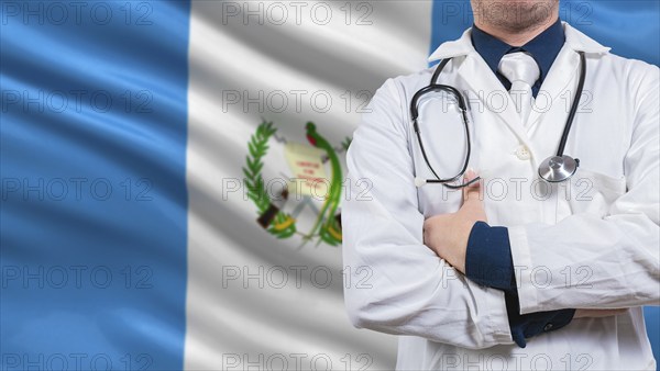 Doctor with stethoscope on guatemala flag. Doctor arms crossed with stethoscope on Guatemala flag,