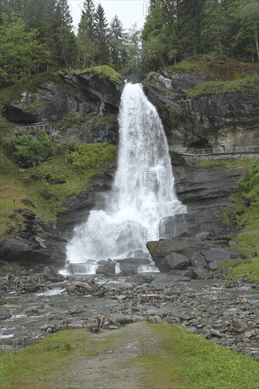Steinsdalsfossen Waterfall in Hardanger Province, Norway, Scandinavia, Europe