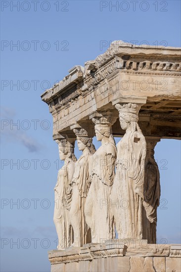 Columned Figures, Erechtheion Temple with Caryatids, Caryatid Hall, Acropolis, Athens, Greece,