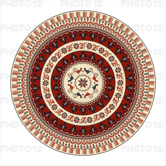 Traditional Polish embroidery round symbol, vector template. Isolated objects over white background