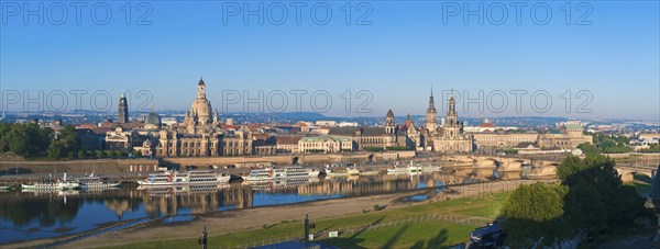 Dresden Silhouette View from Neustätter Elbufer to Dresden Old Town