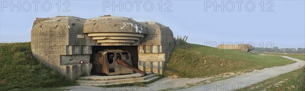 German 152 mm navy gun in bunker of the Batterie Le Chaos, part of the Atlantikwall at