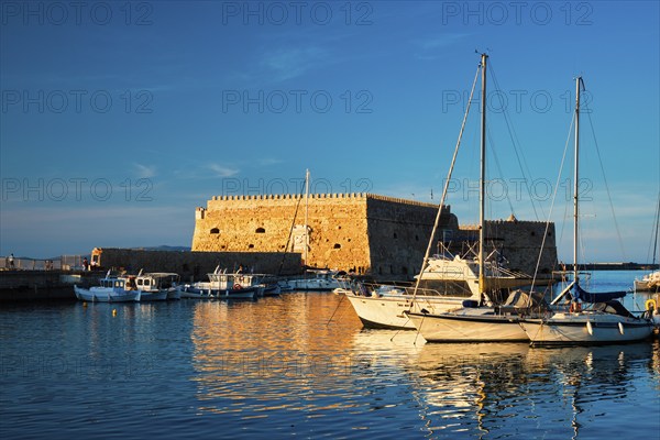 Venetian Fort Venetian fortress of Koules Castello a Mare castle in Heraklion and moored Greek