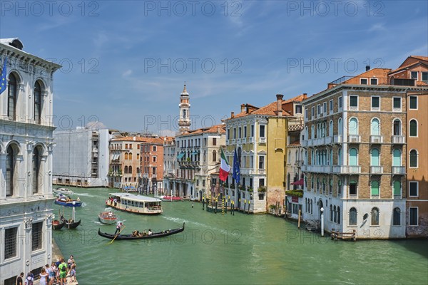 VENICE, ITALY, JULY 19, 2019: Grand Canal with boats and gondolas, Venice, Italy, Europe