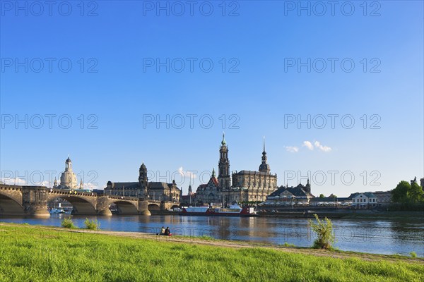Dresden Silhouette View from Neustätter Elbufer to Dresden Old Town
