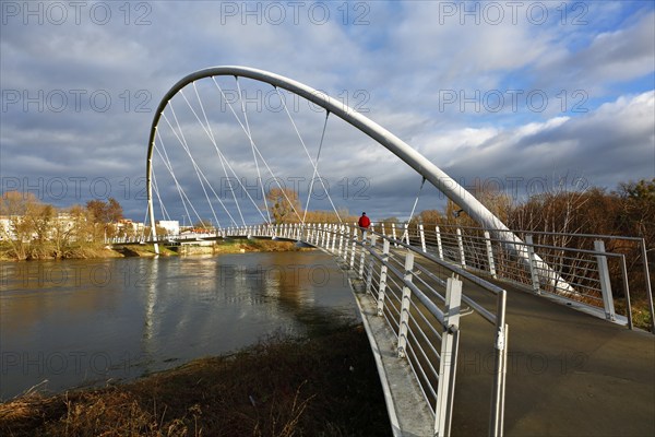 Cantilever pedestrian bridge over the River Mulde near Dessau, arch bridge, modern architecture,