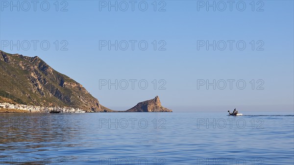 Fishing boat, Castello di Punta Troia, harbour, Martettimo town, Marettimo, Egadi Islands, Sicily,